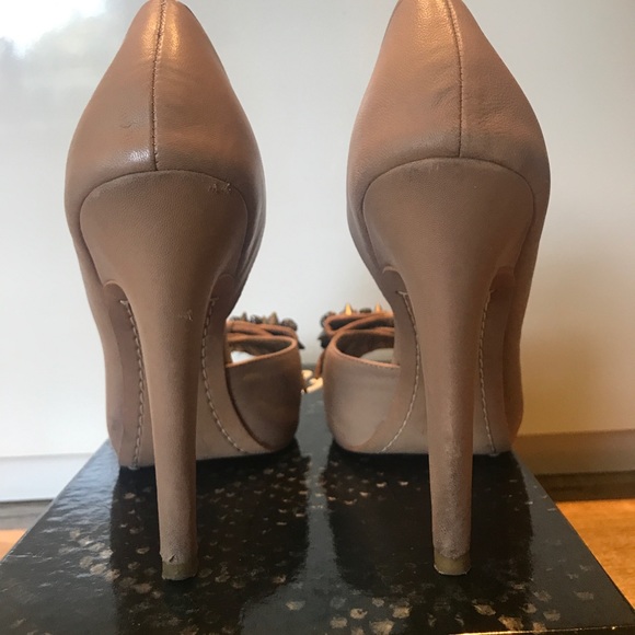 SAM EDELMAN Studded Nude Leather Peep Toe Heels - Picture 4 of 6